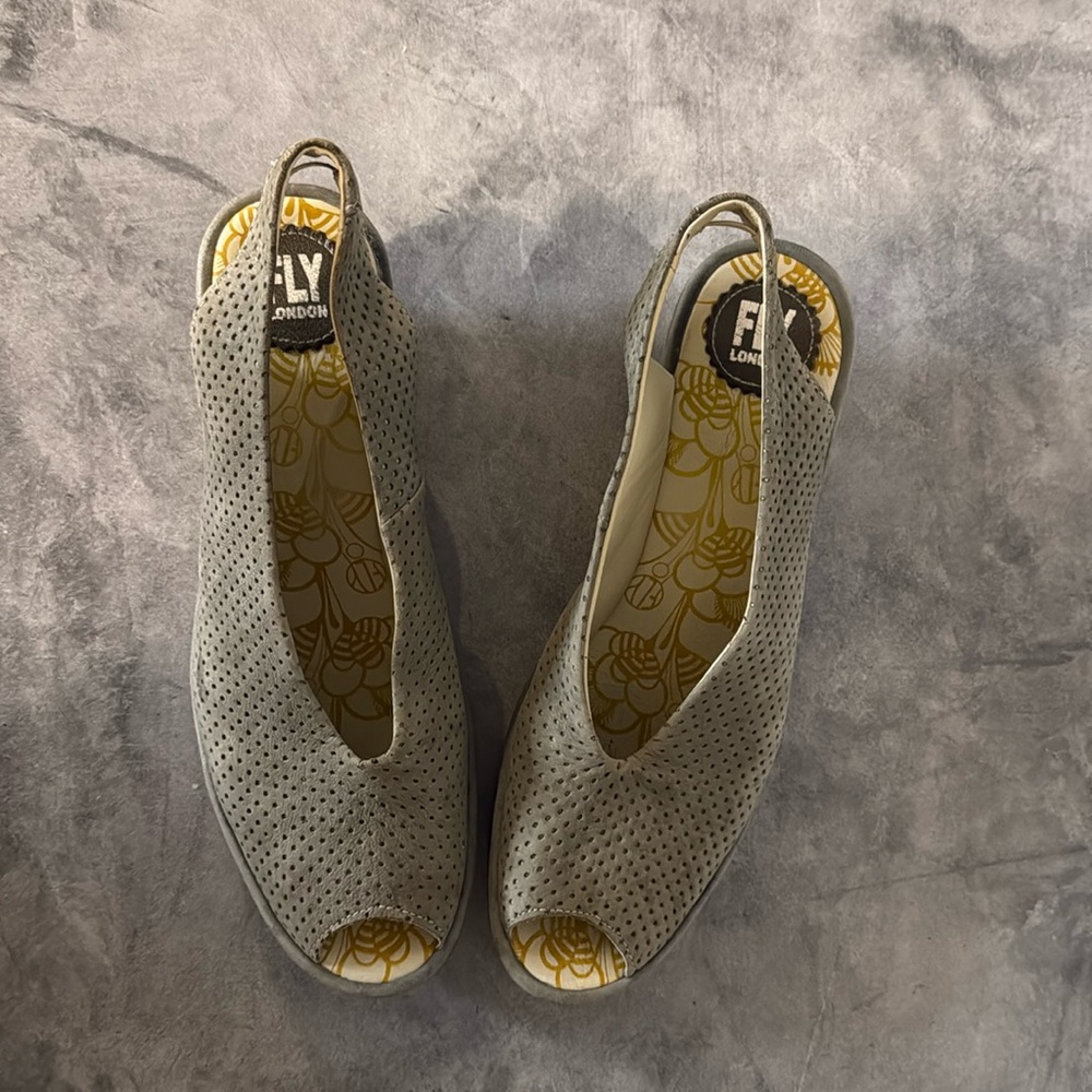 Fly London Perforated Leather Wedge Sandals EU42